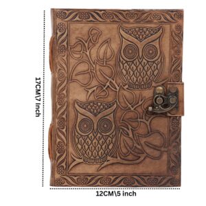 SHOPGINY Owl Embossed Leather Journal Diary Antique Handmade Personal Leather Bound Diary cum Notepad for Men, Women Plain Paper of 5x7 inch - Image 6