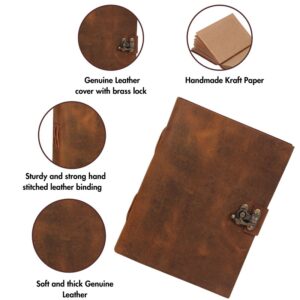SHOPGINY Brown Leather Journal 240 Pages Antique Handmade Kraft Paper Diary cum Notepad for Men, Women Plain Paper of 6x8 inch - Image 6