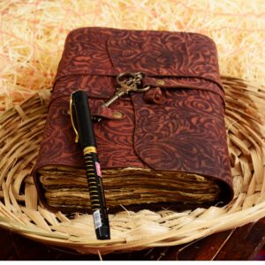 SHOPGINY Red Crunch Vintage Deckle Edge Paper Handmade Vintage Leather Journal Diary for Men Women 5 x 7 Inches (Red Crunch) - Image 10