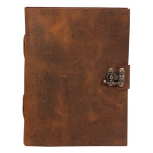 SHOPGINY Brown Leather Journal 240 Pages Antique Handmade Kraft Paper Diary cum Notepad for Men, Women Plain Paper of 6x8 inch