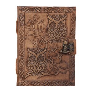 SHOPGINY Owl Embossed Leather Journal Diary Antique Handmade Personal Leather Bound Diary cum Notepad for Men, Women Plain Paper of 5x7 inch