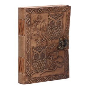 SHOPGINY Owl Embossed Leather Journal Diary Antique Handmade Personal Leather Bound Diary cum Notepad for Men, Women Plain Paper of 5x7 inch - Image 2