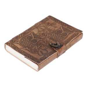 SHOPGINY Owl Embossed Leather Journal Diary Antique Handmade Personal Leather Bound Diary cum Notepad for Men, Women Plain Paper of 5x7 inch - Image 3