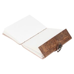 SHOPGINY Owl Embossed Leather Journal Diary Antique Handmade Personal Leather Bound Diary cum Notepad for Men, Women Plain Paper of 5x7 inch - Image 4