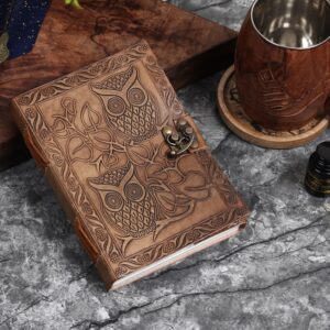 SHOPGINY Owl Embossed Leather Journal Diary Antique Handmade Personal Leather Bound Diary cum Notepad for Men, Women Plain Paper of 5x7 inch - Image 5