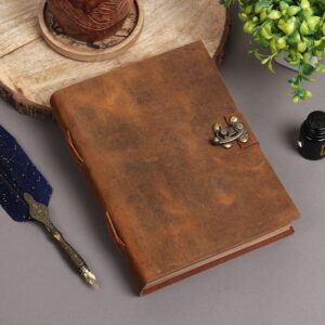SHOPGINY Brown Leather Journal 240 Pages Antique Handmade Kraft Paper Diary cum Notepad for Men, Women Plain Paper of 6x8 inch - Image 5
